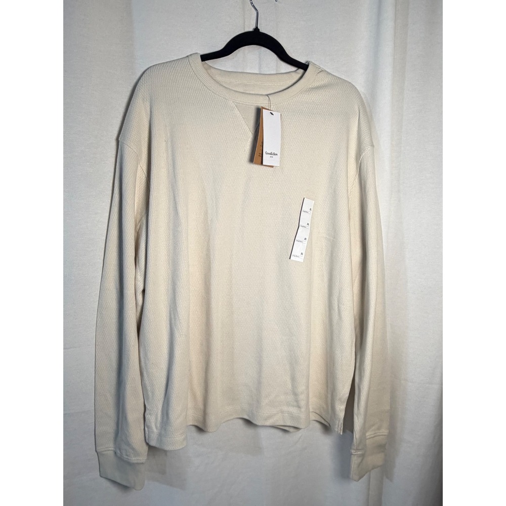 Goodfellow & Co Mens XL Off White Waffle Knit Thermal Long Sleeve Shirt NWT